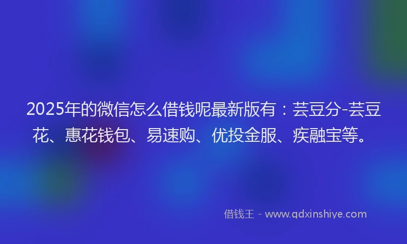 2025年的微信怎么借钱呢最新版有：芸豆分-芸豆花、惠花钱包、易速购、优投金服、疾融宝等。