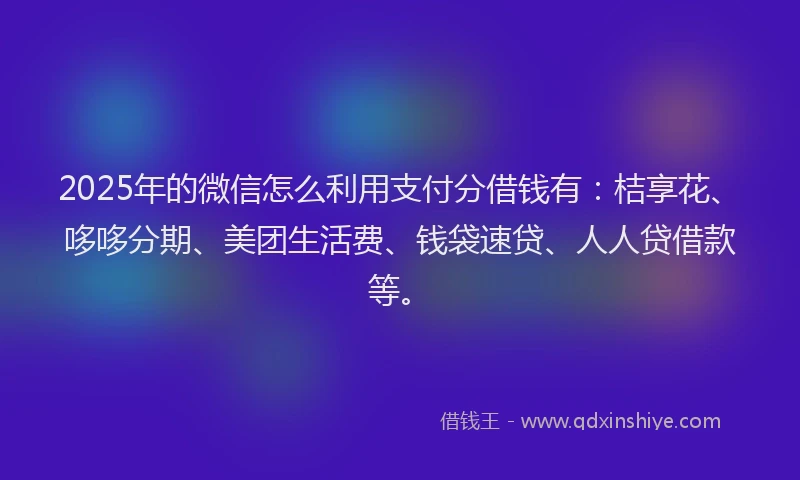 2025年的微信怎么利用支付分借钱有：桔享花、哆哆分期、美团生活费、钱袋速贷、人人贷借款等。