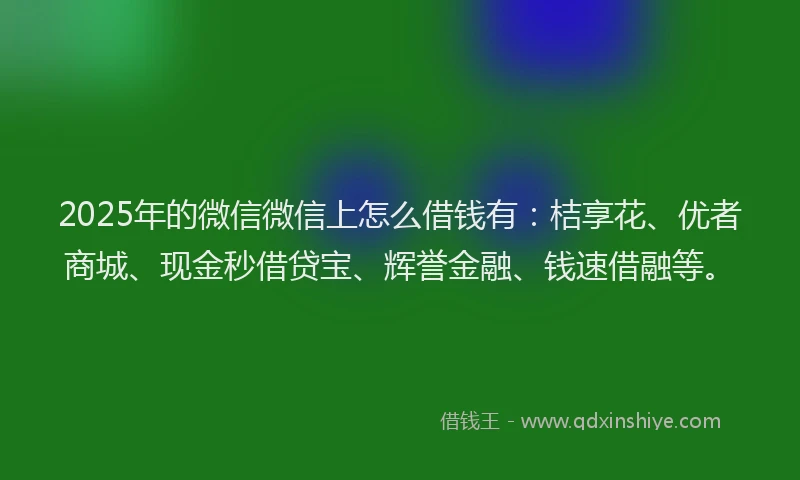 2025年的微信微信上怎么借钱有：桔享花、优者商城、现金秒借贷宝、辉誉金融、钱速借融等。