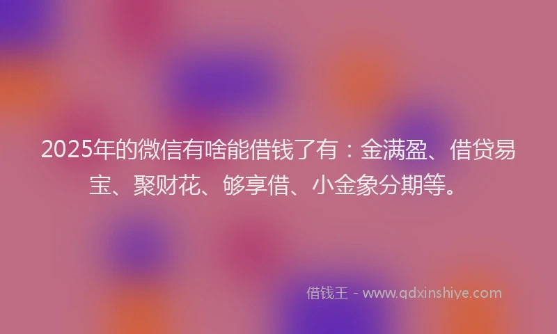 2025年的微信有啥能借钱了有：金满盈、借贷易宝、聚财花、够享借、小金象分期等。