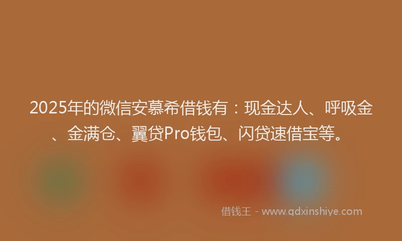 2025年的微信安慕希借钱有：现金达人、呼吸金、金满仓、翼贷Pro钱包、闪贷速借宝等。