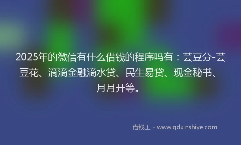 2025年的微信有什么借钱的程序吗有：芸豆分-芸豆花、滴滴金融滴水贷、民生易贷、现金秘书、月月开等。
