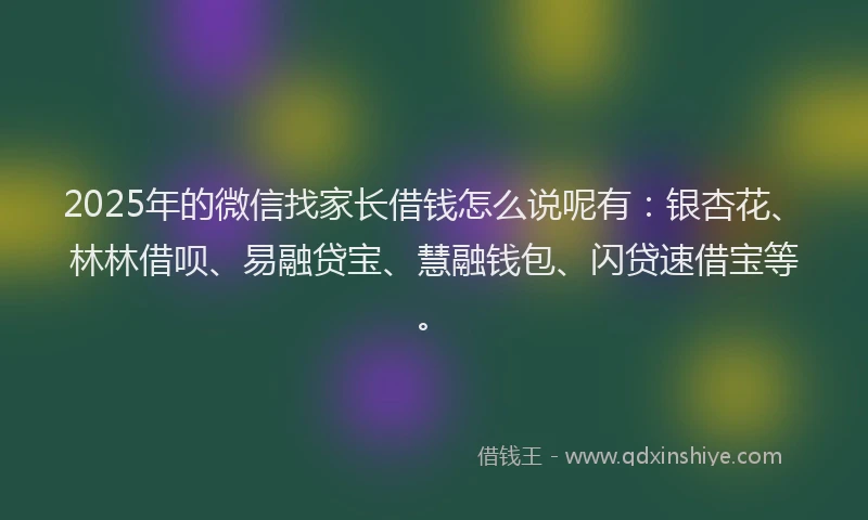 2025年的微信找家长借钱怎么说呢有：银杏花、林林借呗、易融贷宝、慧融钱包、闪贷速借宝等。