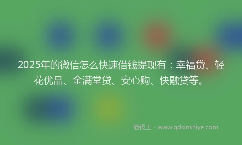 2025年的微信怎么快速借钱提现有：幸福贷、轻花优品、金满堂贷、安心购、快融贷等。