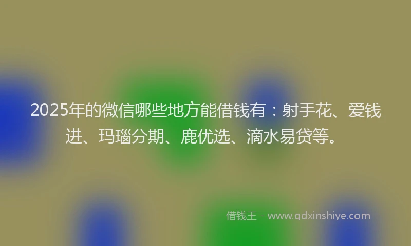2025年的微信哪些地方能借钱有：射手花、爱钱进、玛瑙分期、鹿优选、滴水易贷等。