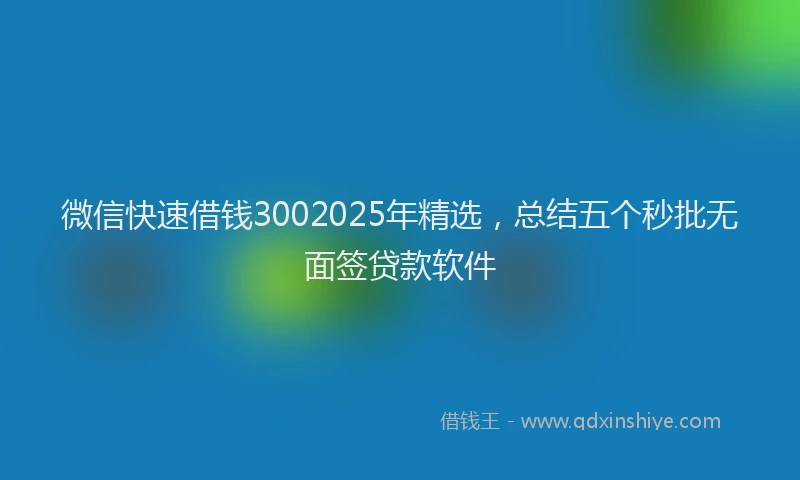 微信快速借钱3002025年精选，总结五个秒批无面签贷款软件
