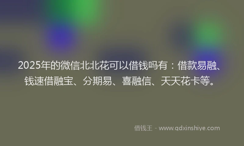 2025年的微信北北花可以借钱吗有：借款易融、钱速借融宝、分期易、喜融信、天天花卡等。