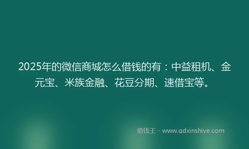 2025年的微信商城怎么借钱的有：中益租机、金元宝、米族金融、花豆分期、速借宝等。
