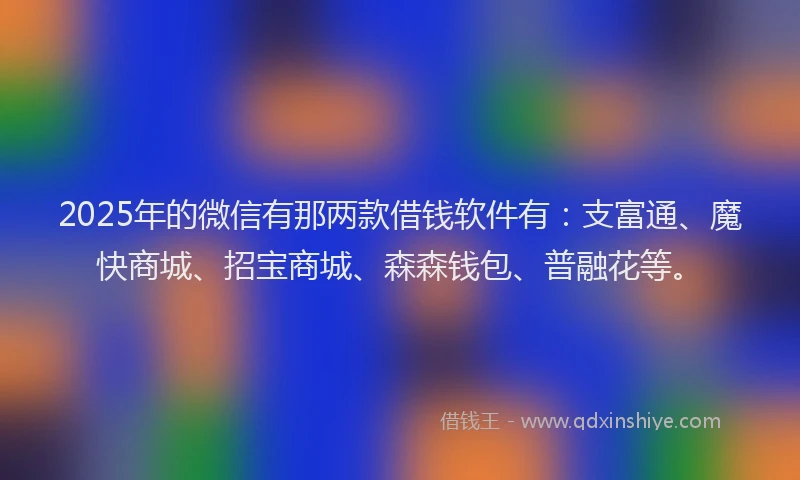 2025年的微信有那两款借钱软件有：支富通、魔快商城、招宝商城、森森钱包、普融花等。