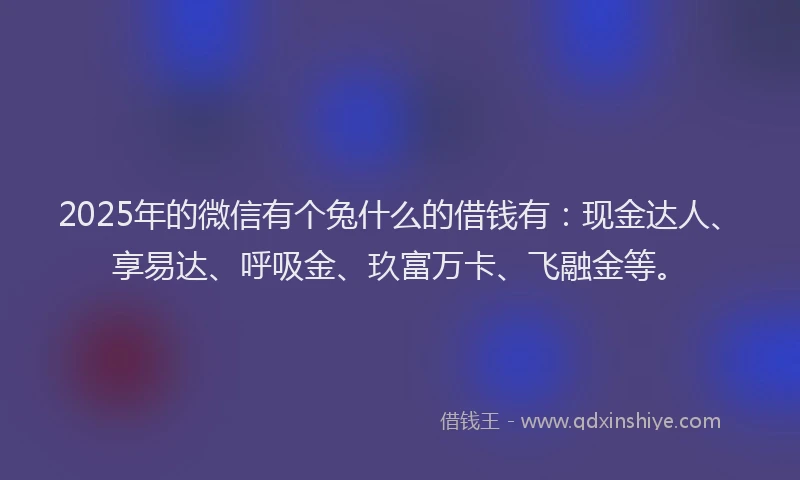 2025年的微信有个兔什么的借钱有：现金达人、享易达、呼吸金、玖富万卡、飞融金等。