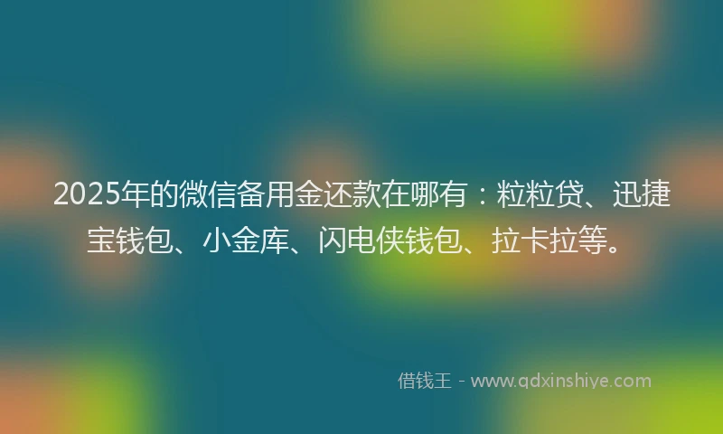 2025年的微信备用金还款在哪有：粒粒贷、迅捷宝钱包、小金库、闪电侠钱包、拉卡拉等。