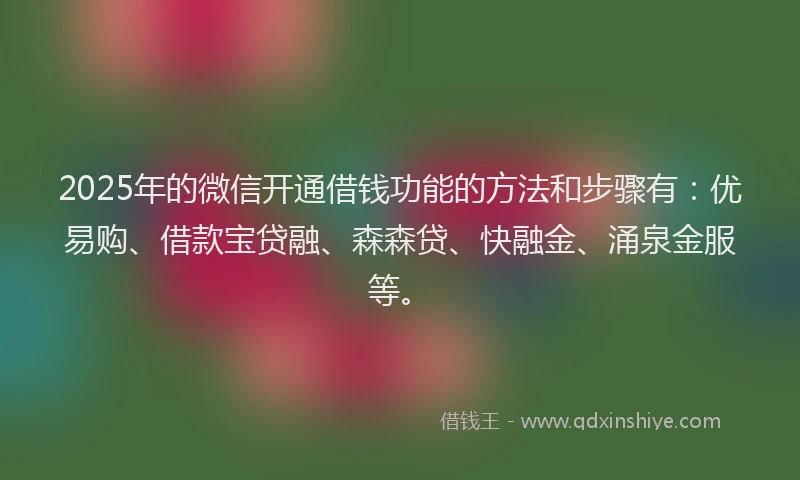 2025年的微信开通借钱功能的方法和步骤有：优易购、借款宝贷融、森森贷、快融金、涌泉金服等。