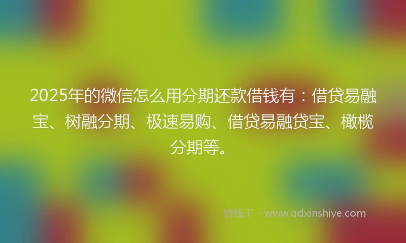 2025年的微信怎么用分期还款借钱有：借贷易融宝、树融分期、极速易购、借贷易融贷宝、橄榄分期等。