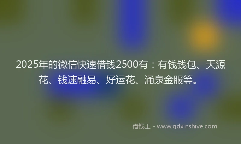 2025年的微信快速借钱2500有：有钱钱包、天源花、钱速融易、好运花、涌泉金服等。