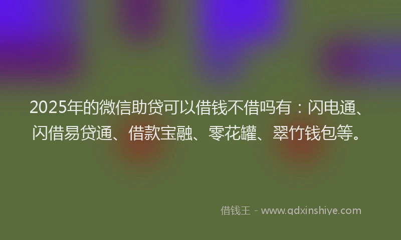 2025年的微信助贷可以借钱不借吗有：闪电通、闪借易贷通、借款宝融、零花罐、翠竹钱包等。