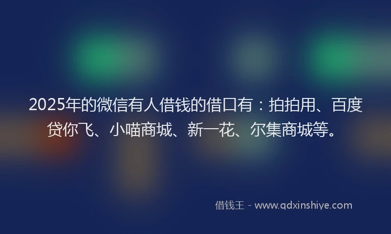 2025年的微信有人借钱的借口有：拍拍用、百度贷你飞、小喵商城、新一花、尔集商城等。