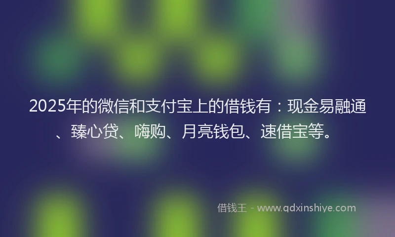 2025年的微信和支付宝上的借钱有：现金易融通、臻心贷、嗨购、月亮钱包、速借宝等。