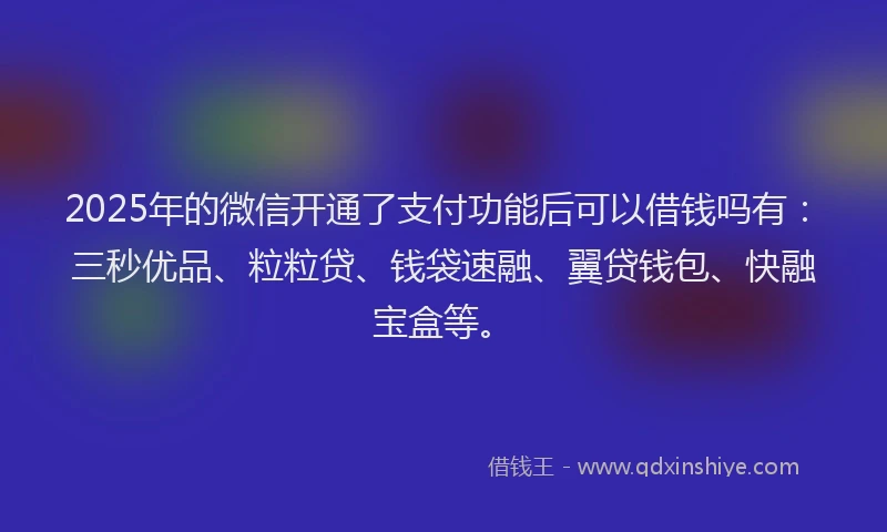 2025年的微信开通了支付功能后可以借钱吗有：三秒优品、粒粒贷、钱袋速融、翼贷钱包、快融宝盒等。