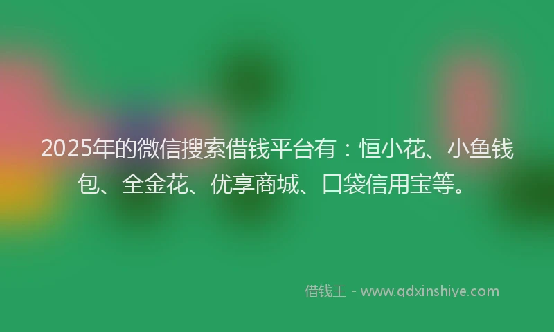 2025年的微信搜索借钱平台有：恒小花、小鱼钱包、全金花、优享商城、口袋信用宝等。
