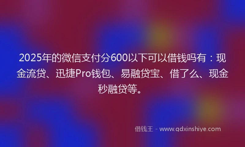 2025年的微信支付分600以下可以借钱吗有：现金流贷、迅捷Pro钱包、易融贷宝、借了么、现金秒融贷等。