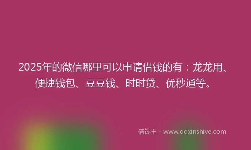 2025年的微信哪里可以申请借钱的有：龙龙用、便捷钱包、豆豆钱、时时贷、优秒通等。