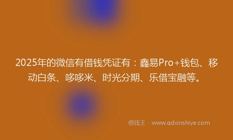 2025年的微信有借钱凭证有：鑫易Pro+钱包、移动白条、哆哆米、时光分期、乐借宝融等。