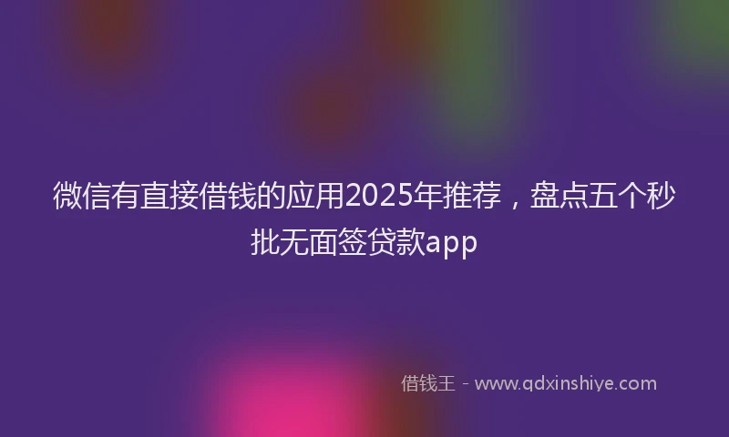 微信有直接借钱的应用2025年推荐，盘点五个秒批无面签贷款app