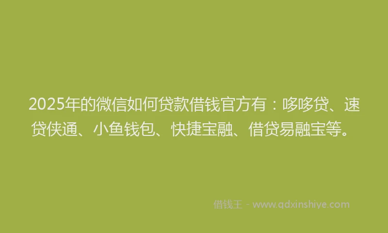 2025年的微信如何贷款借钱官方有：哆哆贷、速贷侠通、小鱼钱包、快捷宝融、借贷易融宝等。