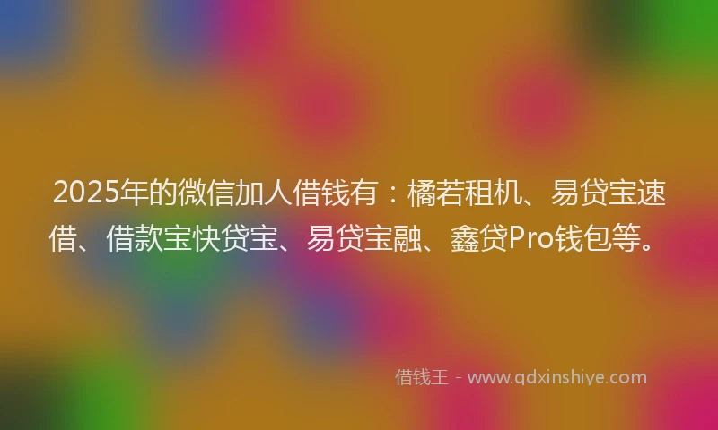 2025年的微信加人借钱有：橘若租机、易贷宝速借、借款宝快贷宝、易贷宝融、鑫贷Pro钱包等。