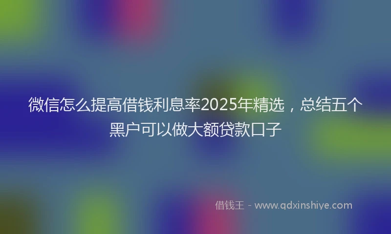 微信怎么提高借钱利息率2025年精选，总结五个黑户可以做大额贷款口子