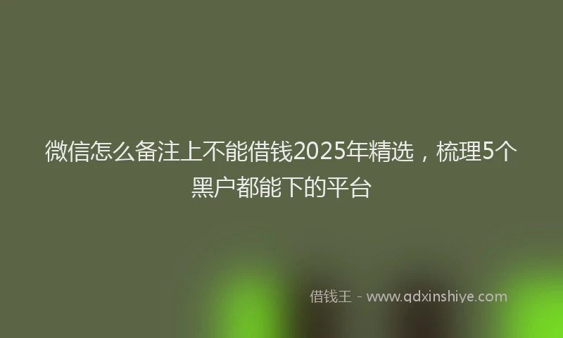 微信怎么备注上不能借钱2025年精选，梳理5个黑户都能下的平台