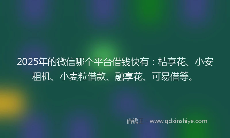 2025年的微信哪个平台借钱快有：桔享花、小安租机、小麦粒借款、融享花、可易借等。