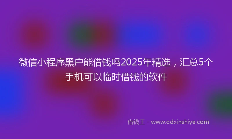 微信小程序黑户能借钱吗2025年精选，汇总5个手机可以临时借钱的软件