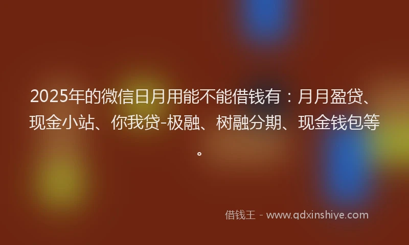 2025年的微信日月用能不能借钱有：月月盈贷、现金小站、你我贷-极融、树融分期、现金钱包等。