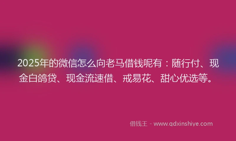 2025年的微信怎么向老马借钱呢有：随行付、现金白鸽贷、现金流速借、戒易花、甜心优选等。