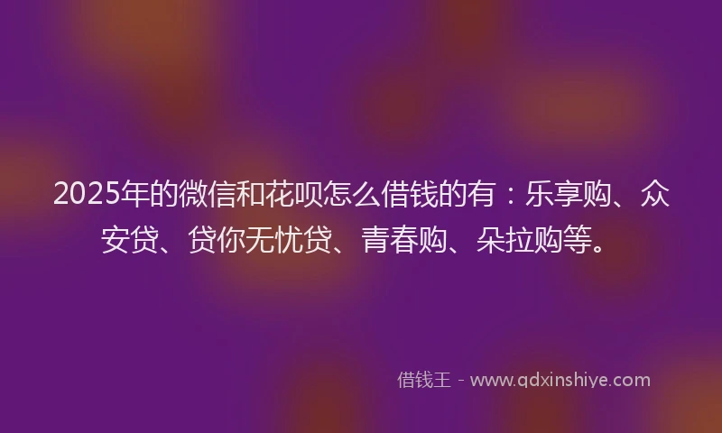2025年的微信和花呗怎么借钱的有：乐享购、众安贷、贷你无忧贷、青春购、朵拉购等。