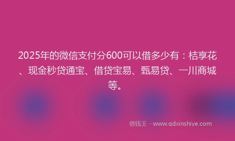 2025年的微信支付分600可以借多少有：桔享花、现金秒贷通宝、借贷宝易、甄易贷、一川商城等。