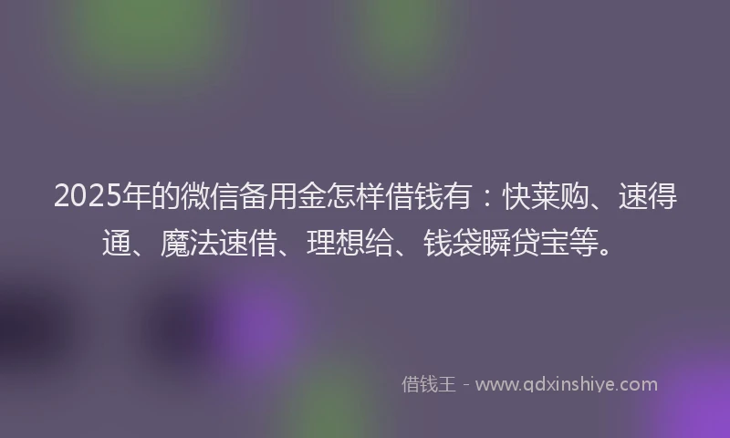 2025年的微信备用金怎样借钱有：快莱购、速得通、魔法速借、理想给、钱袋瞬贷宝等。