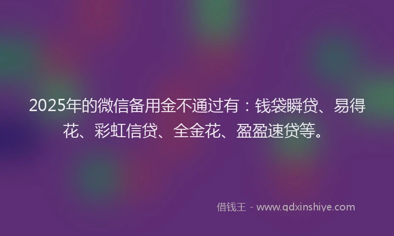 2025年的微信备用金不通过有：钱袋瞬贷、易得花、彩虹信贷、全金花、盈盈速贷等。