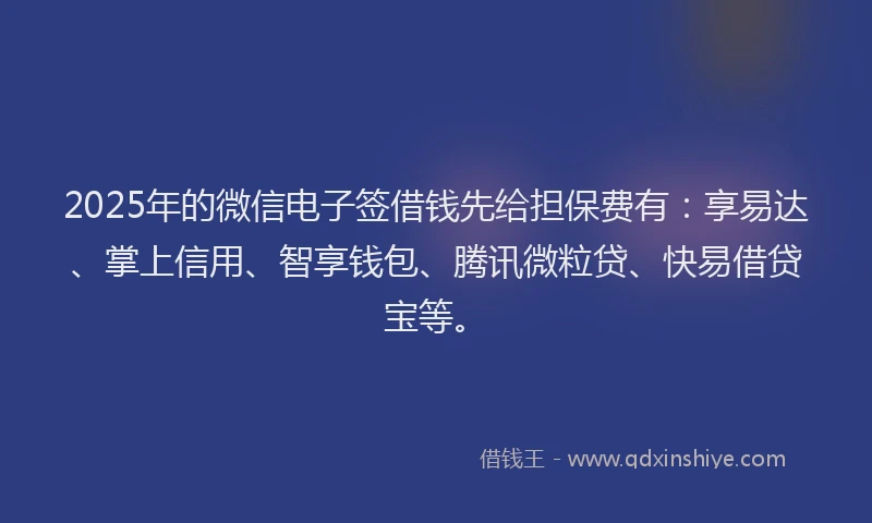 2025年的微信电子签借钱先给担保费有：享易达、掌上信用、智享钱包、腾讯微粒贷、快易借贷宝等。