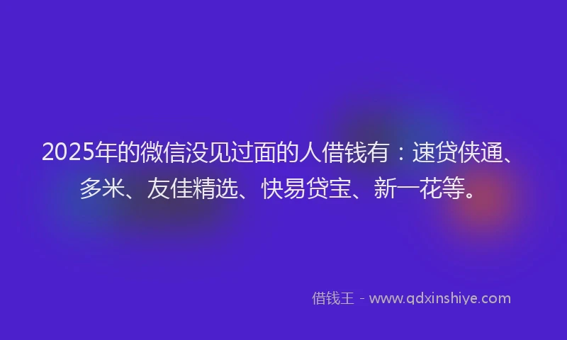 2025年的微信没见过面的人借钱有：速贷侠通、多米、友佳精选、快易贷宝、新一花等。