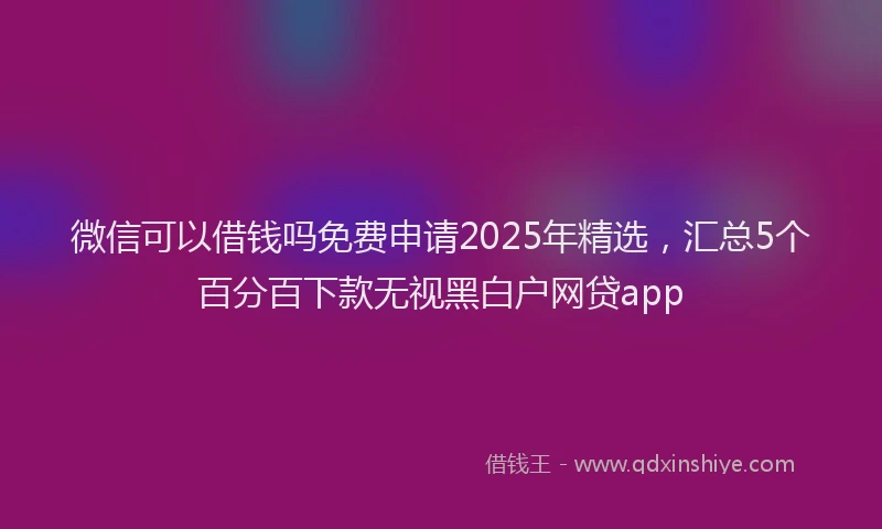 微信可以借钱吗免费申请2025年精选，汇总5个百分百下款无视黑白户网贷app