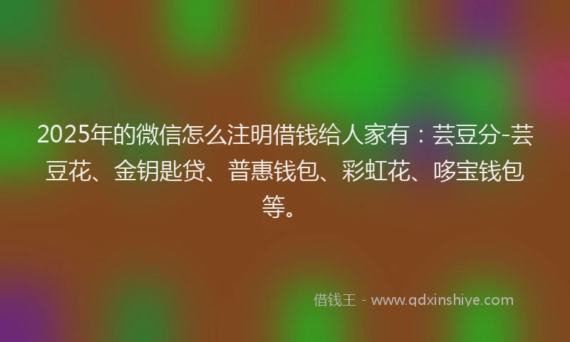 2025年的微信怎么注明借钱给人家有：芸豆分-芸豆花、金钥匙贷、普惠钱包、彩虹花、哆宝钱包等。