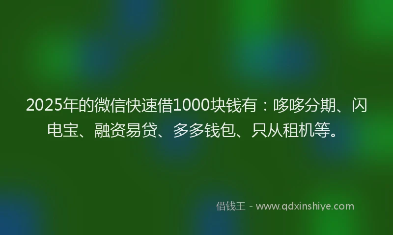 2025年的微信快速借1000块钱有：哆哆分期、闪电宝、融资易贷、多多钱包、只从租机等。