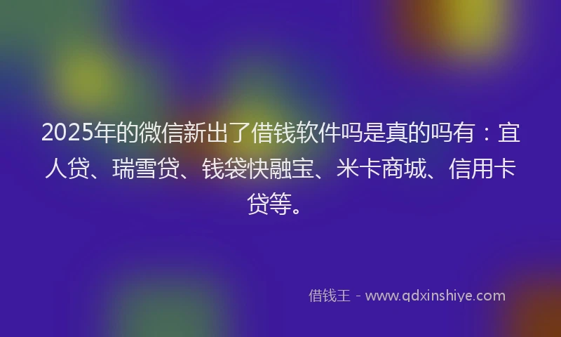 2025年的微信新出了借钱软件吗是真的吗有：宜人贷、瑞雪贷、钱袋快融宝、米卡商城、信用卡贷等。