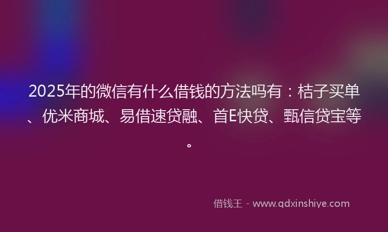 2025年的微信有什么借钱的方法吗有：桔子买单、优米商城、易借速贷融、首E快贷、甄信贷宝等。