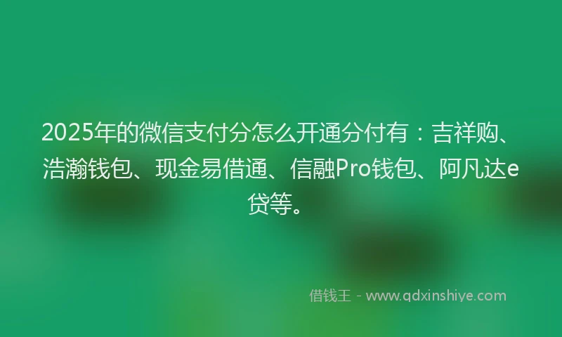 2025年的微信支付分怎么开通分付有：吉祥购、浩瀚钱包、现金易借通、信融Pro钱包、阿凡达e贷等。