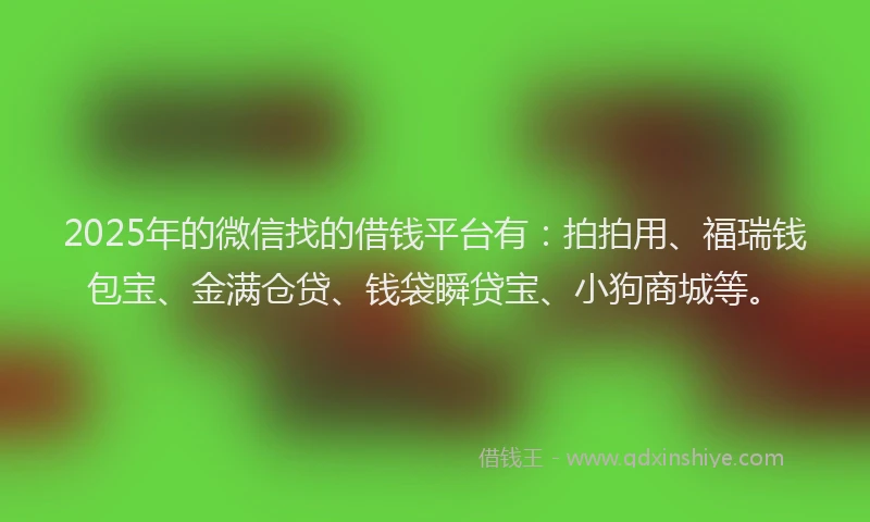 2025年的微信找的借钱平台有：拍拍用、福瑞钱包宝、金满仓贷、钱袋瞬贷宝、小狗商城等。