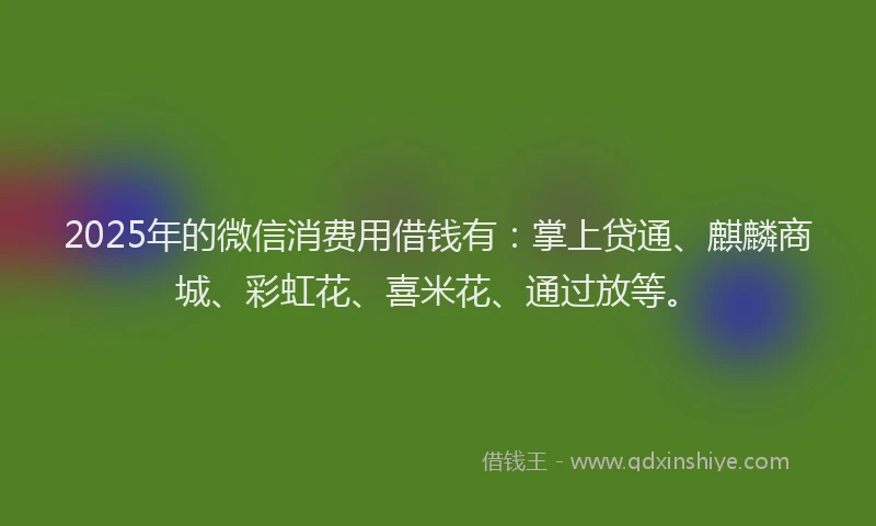 2025年的微信消费用借钱有：掌上贷通、麒麟商城、彩虹花、喜米花、通过放等。