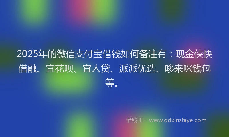 2025年的微信支付宝借钱如何备注有：现金侠快借融、宜花呗、宜人贷、派派优选、哆来咪钱包等。